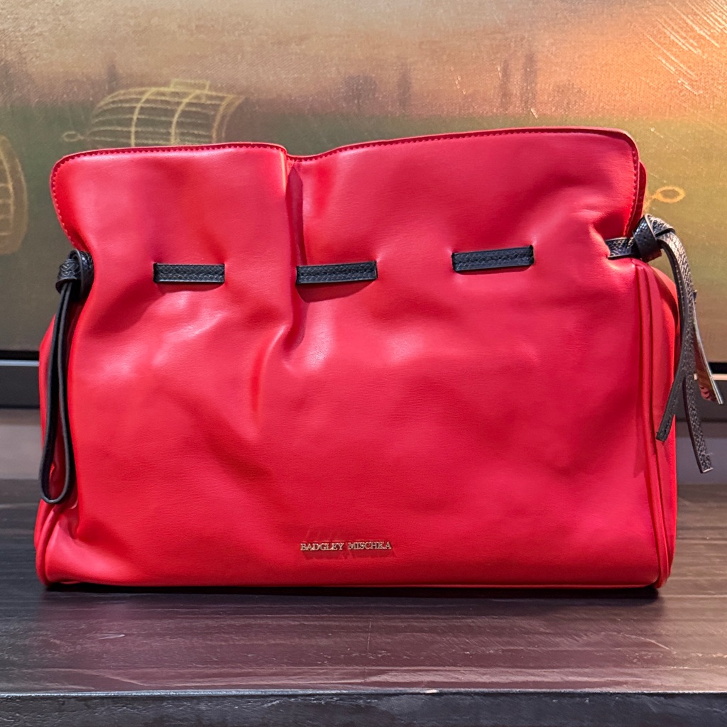 Badgley Mischka Red Shoulder Satchel With Black Trim